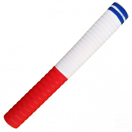 Red and White with Royal Blue Dynamite Cricket Bat Grip
